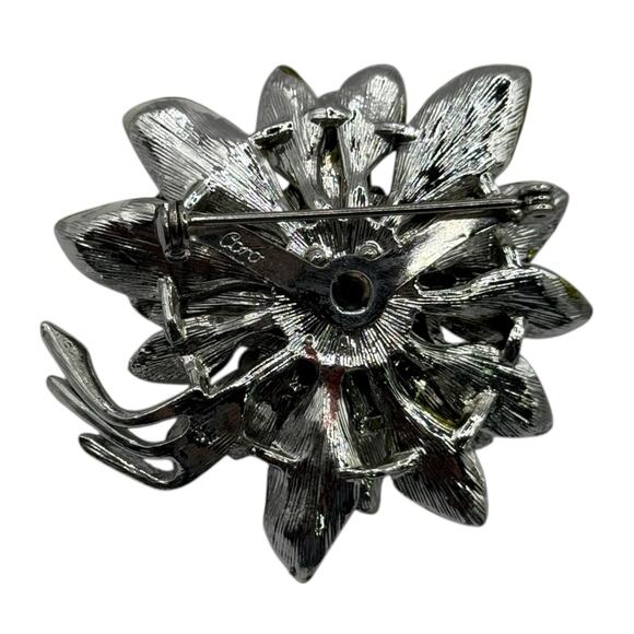 Vintage Coro Floral Bouquet Brooch Pin Enamel Green Blue Rhinestone Summer - Picture 2 of 13